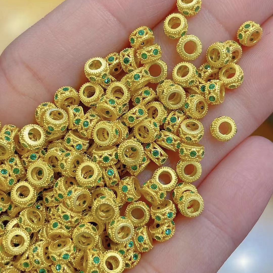 T130  s925古法银镀金配件镶嵌款约4mm隔片垫片DIY手链隔珠配件