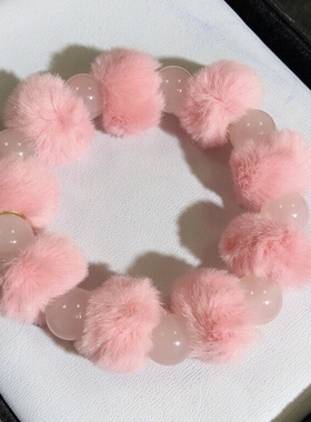 53A93 天然粉晶手链秋冬新款毛绒绒11mm芙蓉石单圈个性时尚百搭