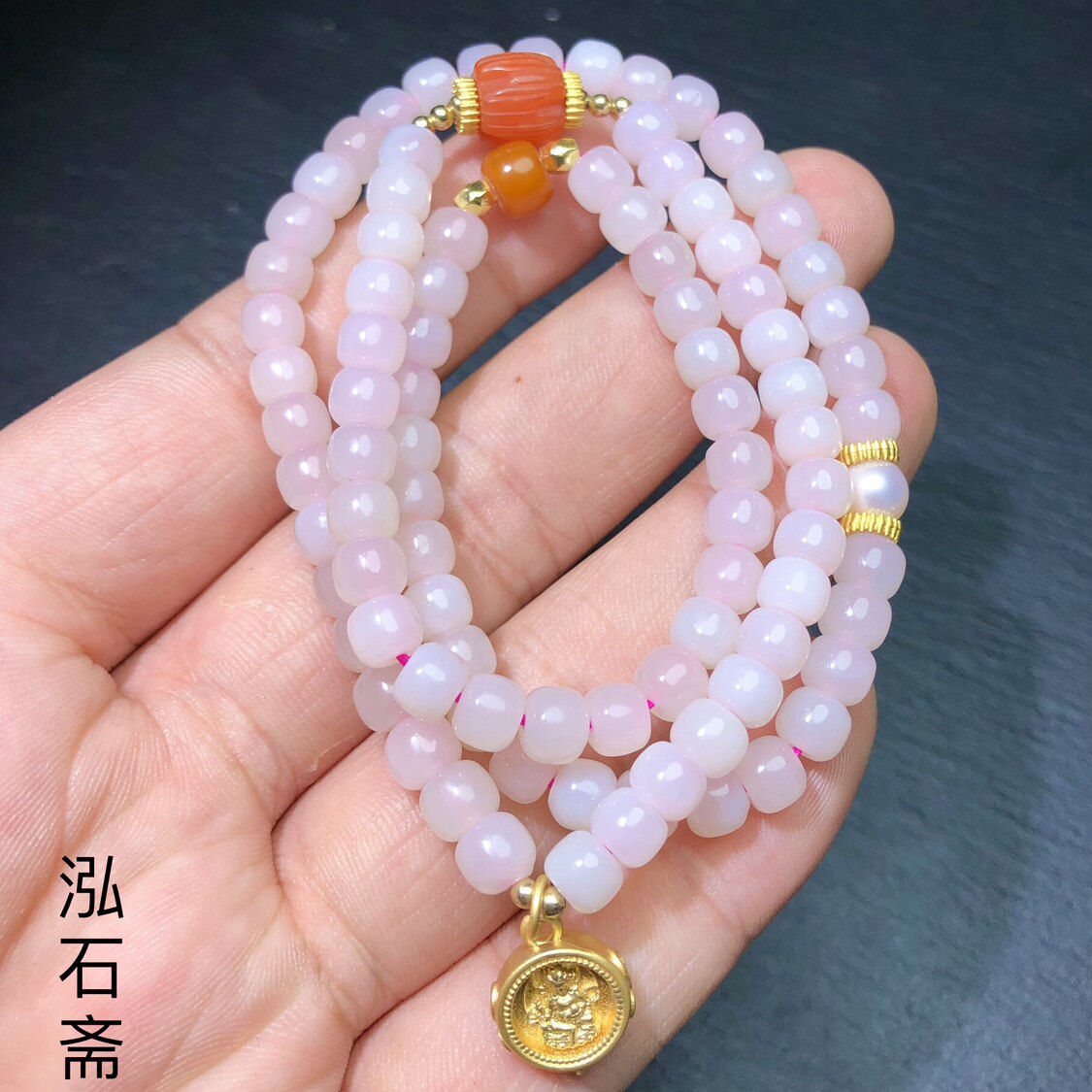 ZZ0335 天然和田玉藕粉三圈手链老型珠原创蜜蜡南红6mm多圈首饰