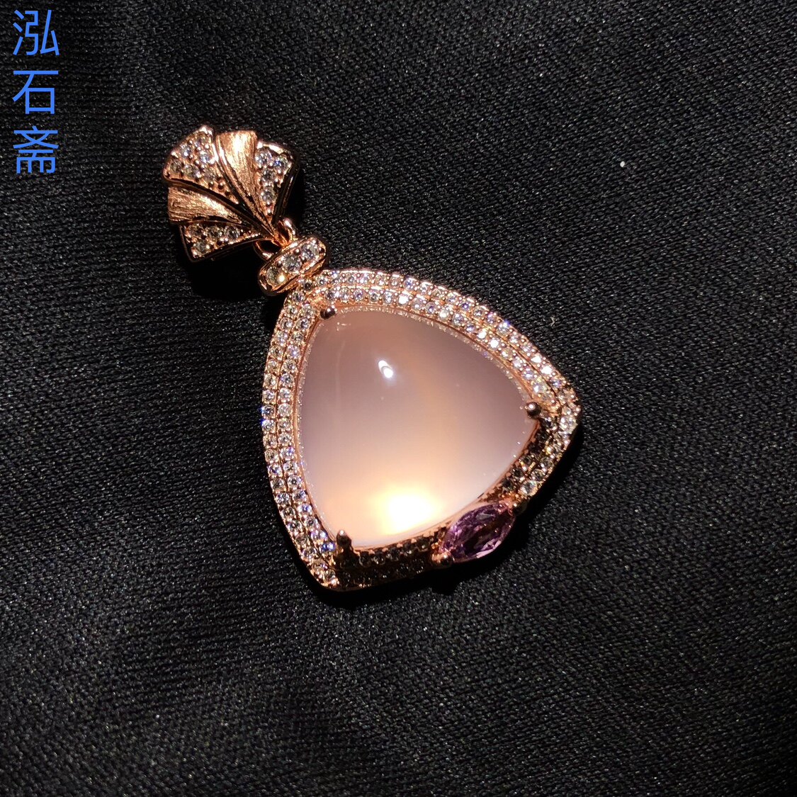 30A267 天然星光粉晶吊坠三角挂件s925银20/32mm冰种六芒星芙蓉石