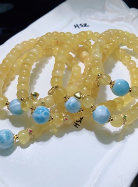 KK0531 天然琥珀蜜蜡手链鸡油黄白花蜜手串老蜜蜡情侣手串配饰