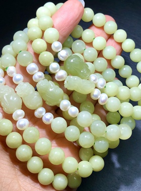 V954 天然和田玉黄口手链貔貅款新疆若羌鸡油黄8mm情侣首饰礼物