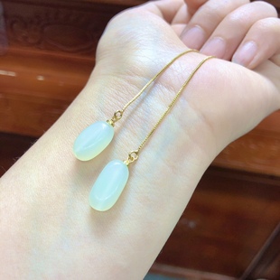 P394 17mm首饰礼物 天然和田玉耳线耳坠女链条耳饰百搭简约14