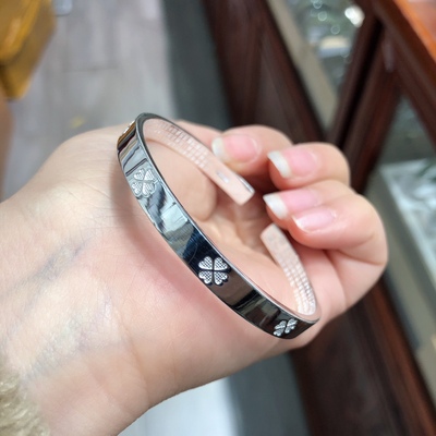 B875 足银999幸运花四叶草手镯推拉纯银手镯简约四叶花镯子20.4克