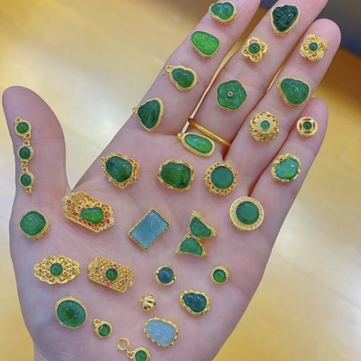 天然A货翡翠s925银配件吊坠弯管葫芦佛公帝王绿diy手链串珠配饰