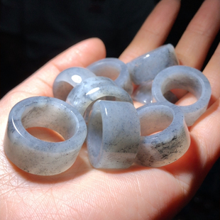 XX0952 天然和田玉青花籽扳指指环戒圈男女水墨意境