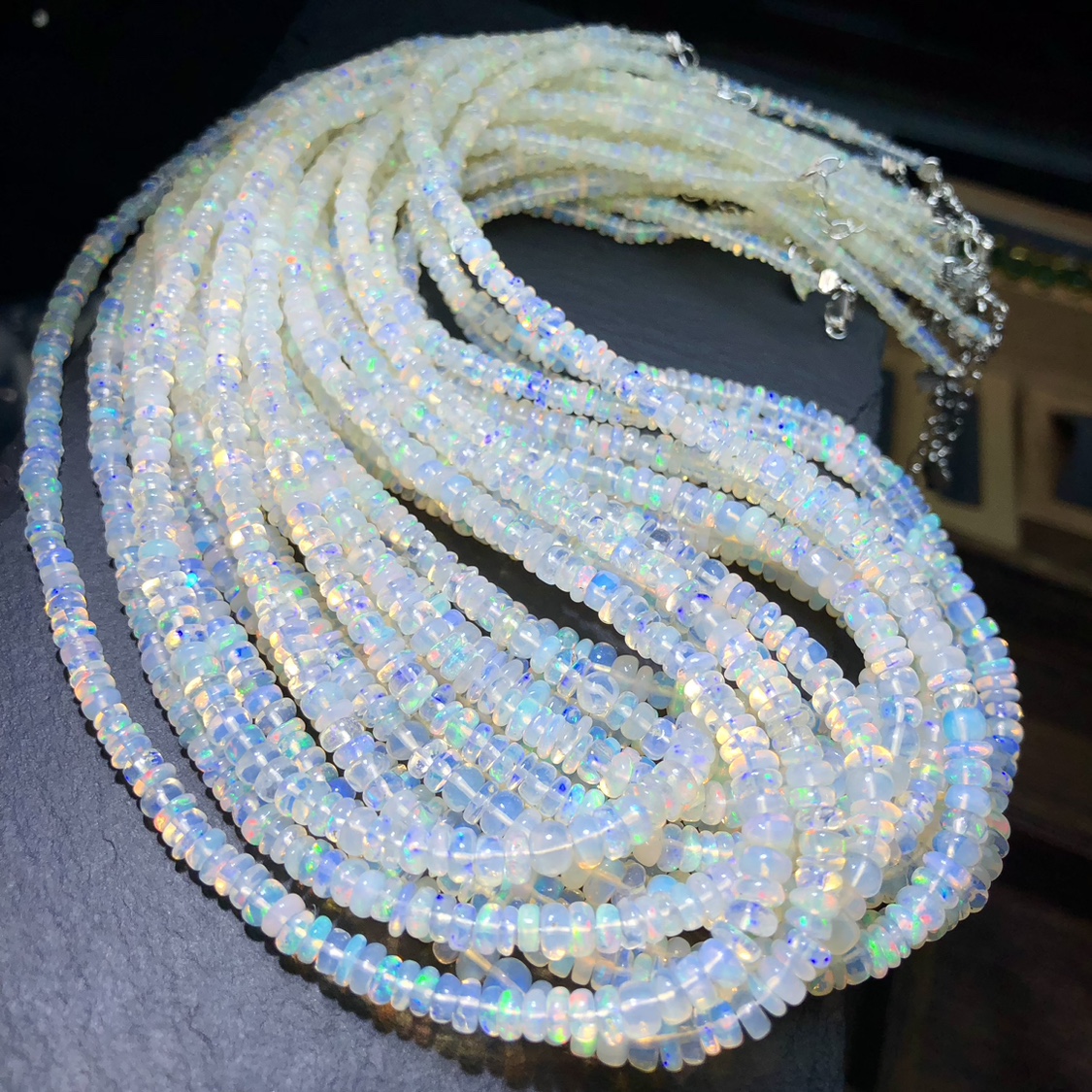 天然欧泊项链女锁骨链时尚百搭闪亮s925银延长链火彩好纯银