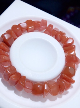 I576 天然南红玛瑙手链随形碎石不定形柿子红艳红原石手串7-10mm