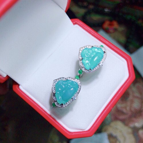 天然A货翡翠佛公戒指S925银佛公