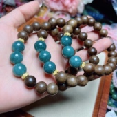 J159 文玩沉香木原创A货翡翠手链约11mm蓝水百搭手链