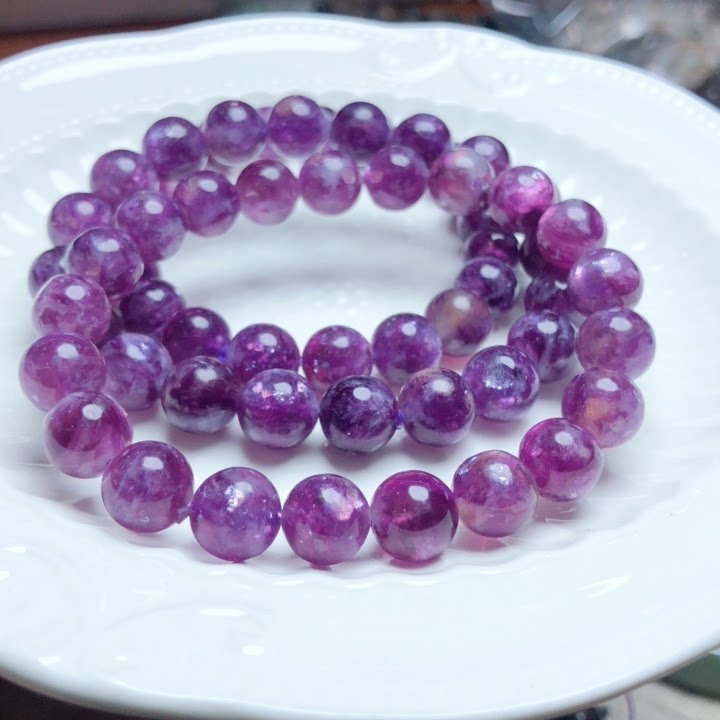 j657 天然紫锂云母手链单圈8-9mm水晶手串单圈紫色玉石