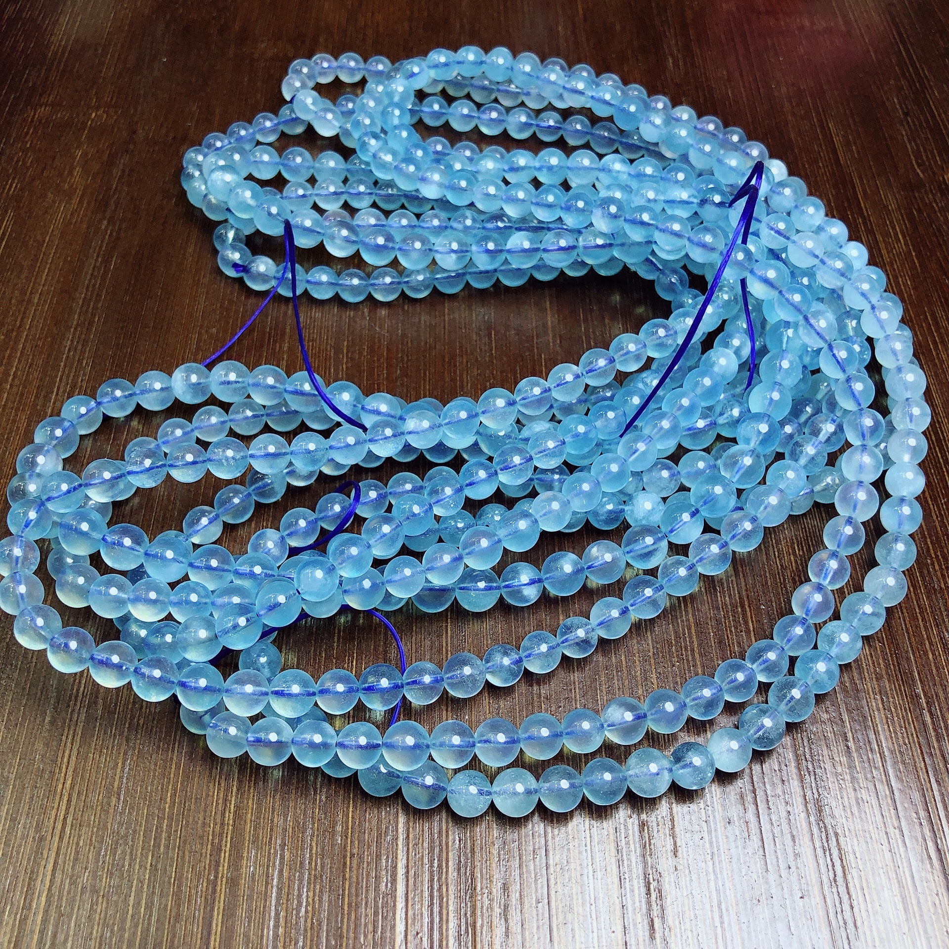 海蓝宝石三圈手链圆珠天空蓝