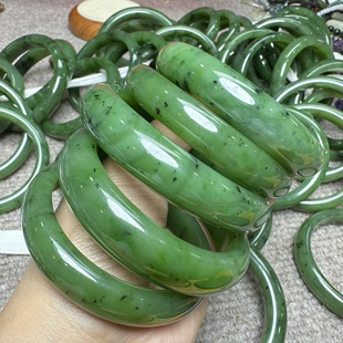 天然和田玉碧玉手镯宽版乌兰海正装镯妈妈镯首饰礼物俄料