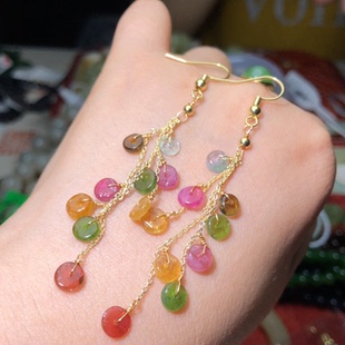 6mm多色彩虹耳饰 彩色宝石5 K406 天然碧玺耳坠甜甜圈满天星款