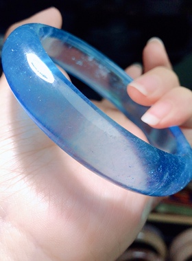 天然海蓝宝手镯变态蓝玻璃体魔鬼蓝宽版正装高货宝石手镯