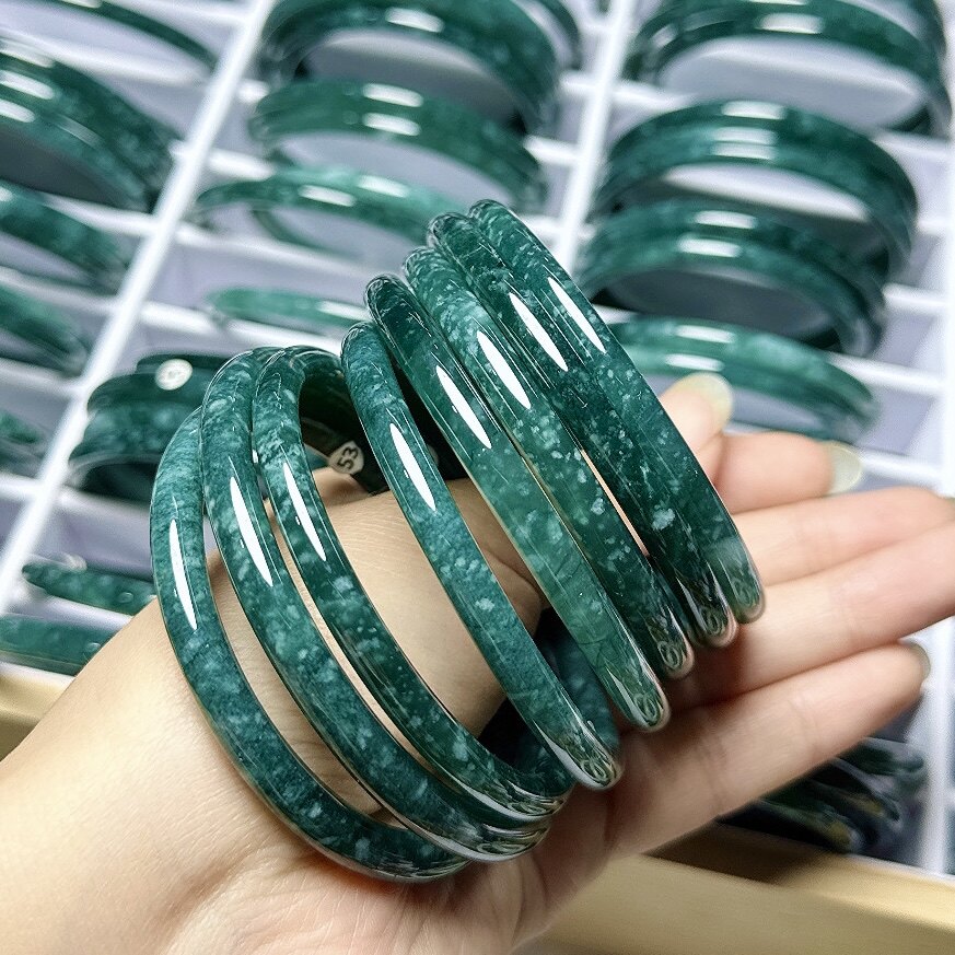 天然A货翡翠蓝水手镯雪花棉