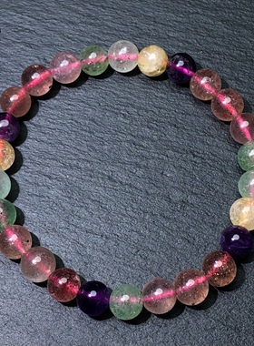 L138天然草莓晶多宝紫水晶多巴胺手链8mm原创单圈发晶