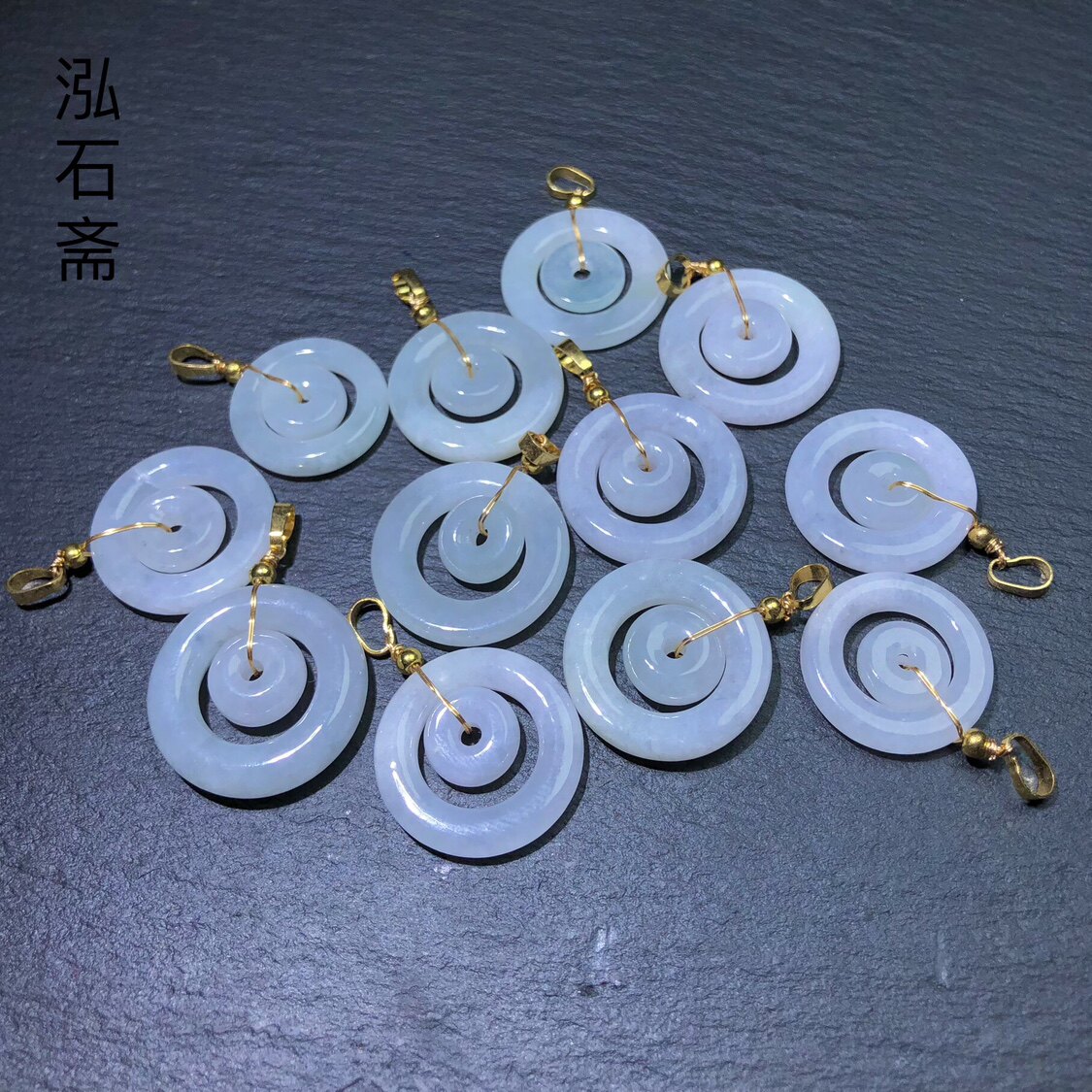 ZZ0879 天然A货翡翠白冰子母扣吊坠圆牌20-22mm男女挂件缅甸料