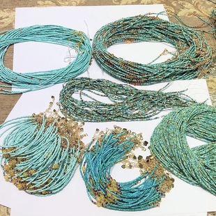 天然原矿三无绿松石手链项链半成品散珠长条约2mm