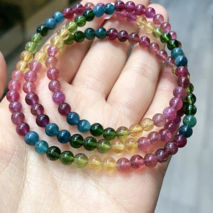 N811天然碧玺手链三圈约5mm彩虹