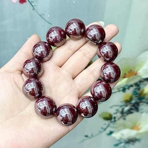 F915 原矿朱砂单圈手链原石打磨20mm霸气手串本命年辰砂首饰12粒