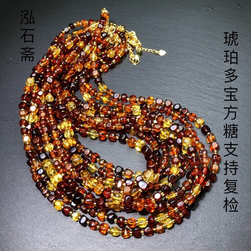 天然老蜜蜡琥血蓝金虫珀项链