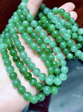 R866 天然和田玉碧玉项链锁骨链果绿粉绿/8mm长链夏季清新 送袋