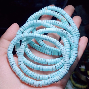 天然原矿三无绿松石手链单圈手串算盘珠直角切瓷蓝白料