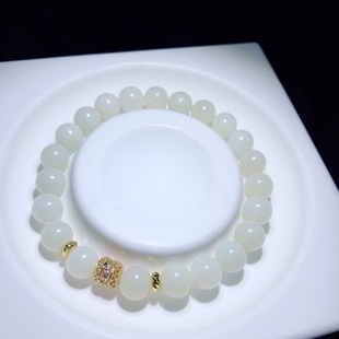 AA0003 天然和田玉手链8mm油膏新疆手串单圈首饰礼物简约设计情侣