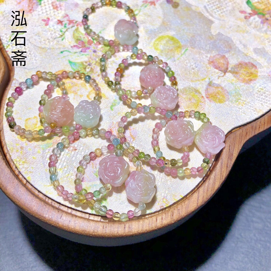 ZZ0189 天然碧玺指环原创牡丹花西瓜碧玺指环活口彩色宝石