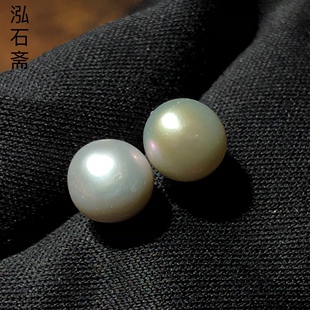 1A380 天然真多麻珍珠耳钉气质灰淡水珠耳饰礼物女7-8mm高光