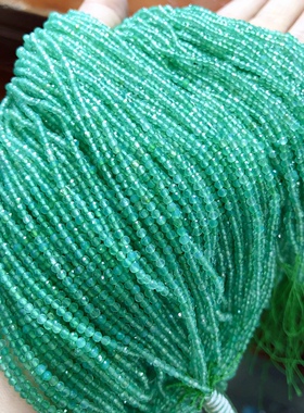 P322 天然绿玉髓刻面玛瑙链半成品小清新森系2mm祖母绿色项链锁骨