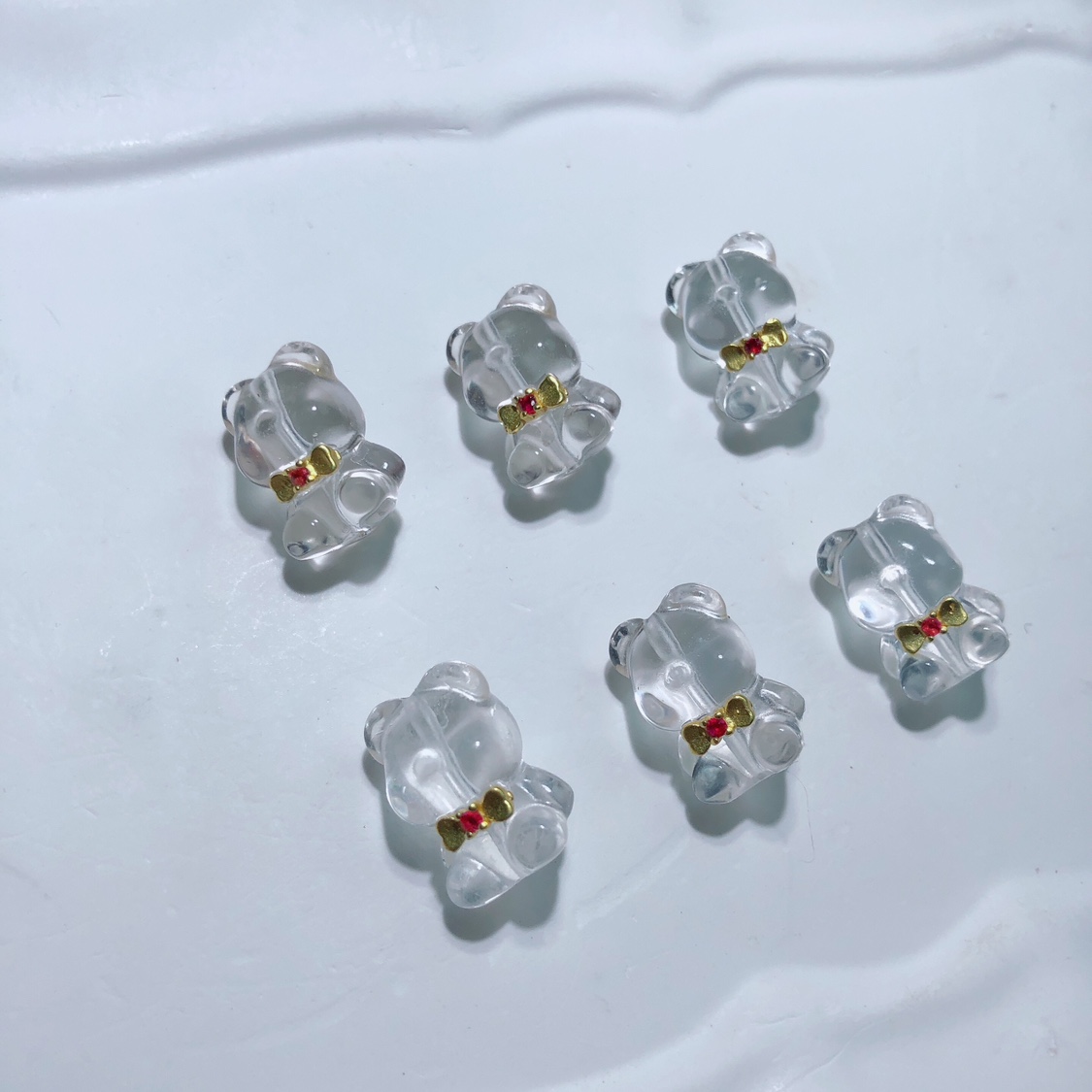 I385 天然白水晶小熊蝴蝶结通孔配件16/11mm饰品配饰雕刻通透串饰