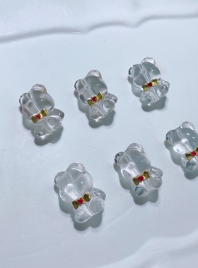 I385 天然白水晶小熊蝴蝶结通孔配件16/11mm饰品配饰雕刻通透串饰