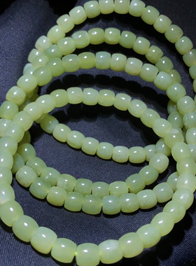 53A255 天然和田玉黄口直切手链6mm新疆料若羌鸡油黄手串单圈油黄