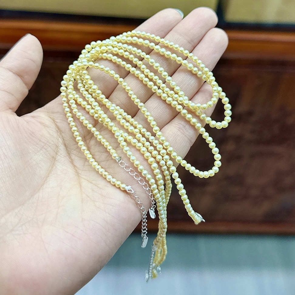 Q105羽皇金天然珍珠小米珠锁骨链气质富贵 s925银项链锁骨链