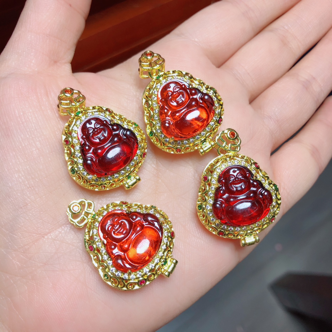 R821 天然血珀佛公吊坠琥珀笑佛挂件32/23mm净水蜜蜡大肚佛挂饰