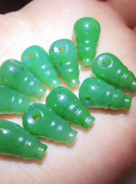 ZZ0624 天然和田玉碧玉佛头三通老料乌兰海一体配件7X14mm左右