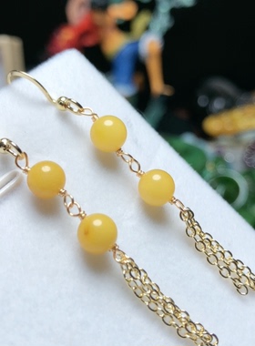 O838天然蜜蜡耳坠老蜜蜡流苏款5/6mm