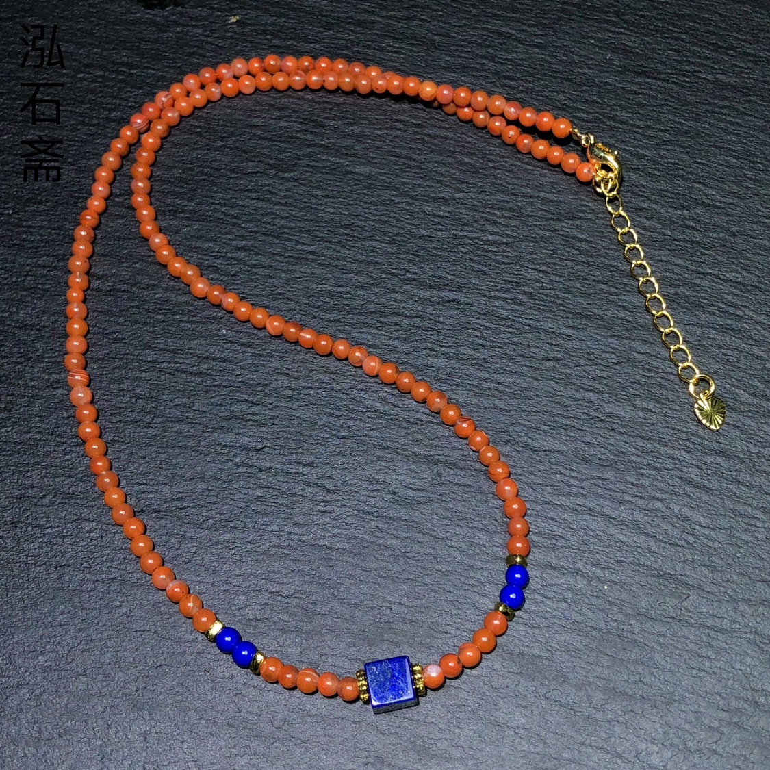 OO0452 天然南红玛瑙锁骨链项链原创青金石方糖项链满色满肉3mm