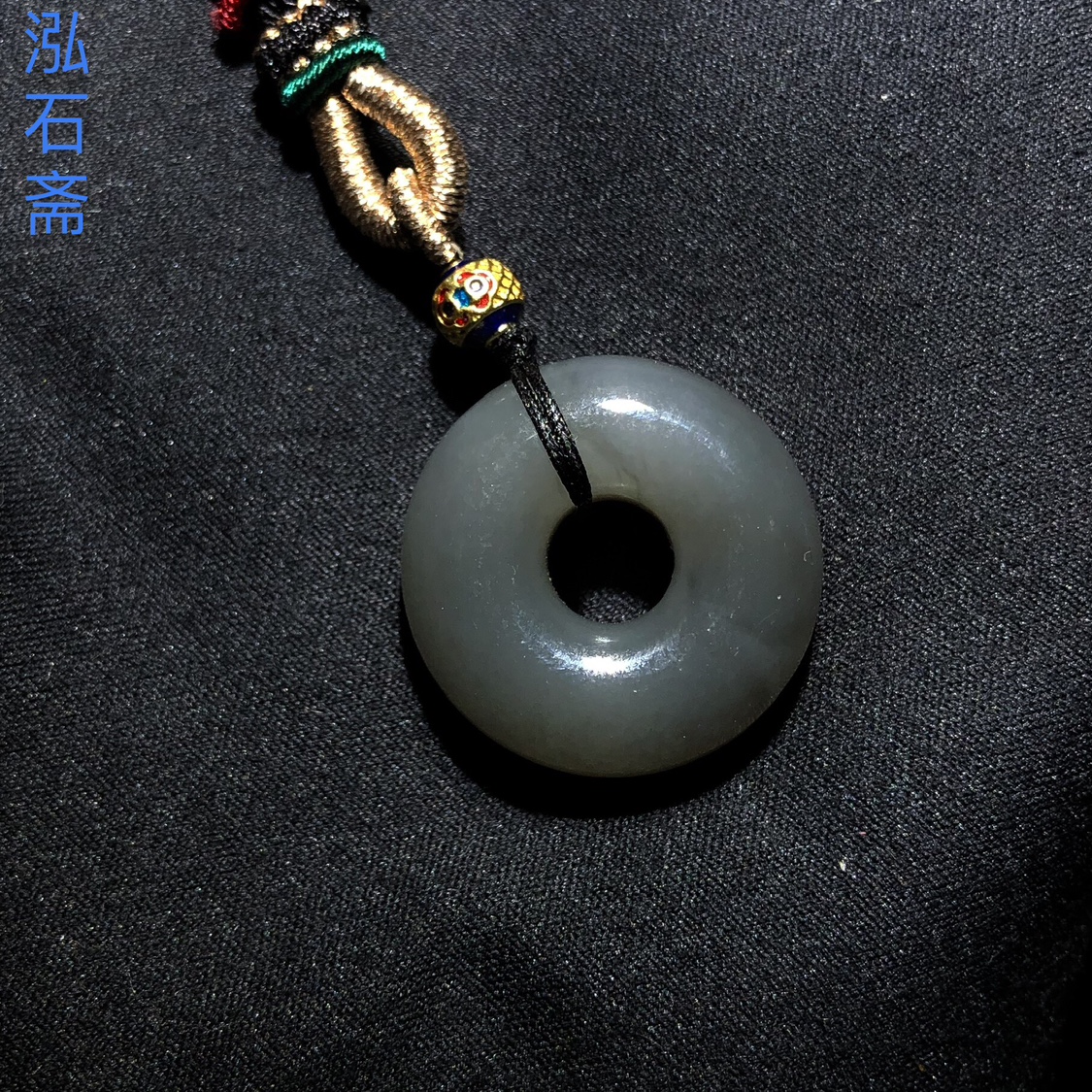 1A690 天然和田玉烟紫平安扣面包扣吊坠帝王紫乾坤玉圆牌挂件25mm
