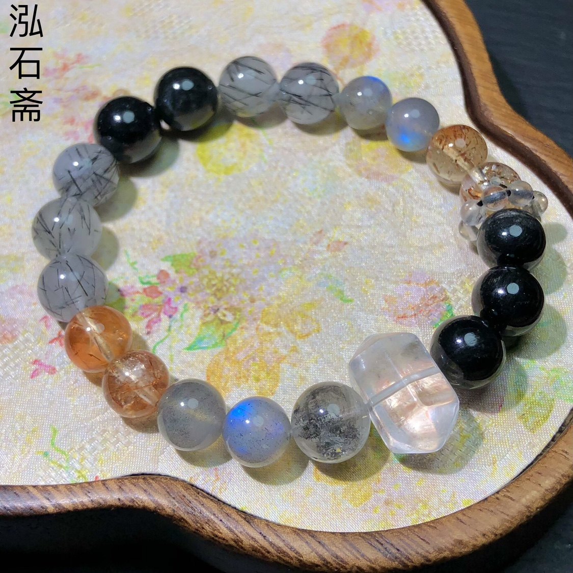 ZZ0268 天然水晶多宝手链黑发晶黑金超七金运石9mm原创白水晶双尖