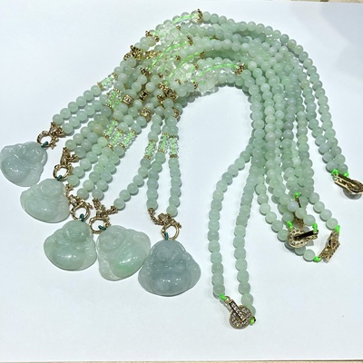 J140 天然A货翡翠佛公锁骨链约3cmDIY果绿底翡翠玉串约5mm百搭款