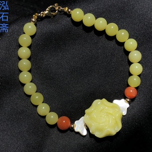 30A212 天然菜花玉手链串原创牡丹花单圈6mm含硒元素单圈女