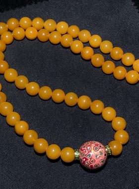 20A905 天然蜜蜡锁骨项链鸡油黄琥珀满蜜8mm琥珀原创非遗大漆吊坠