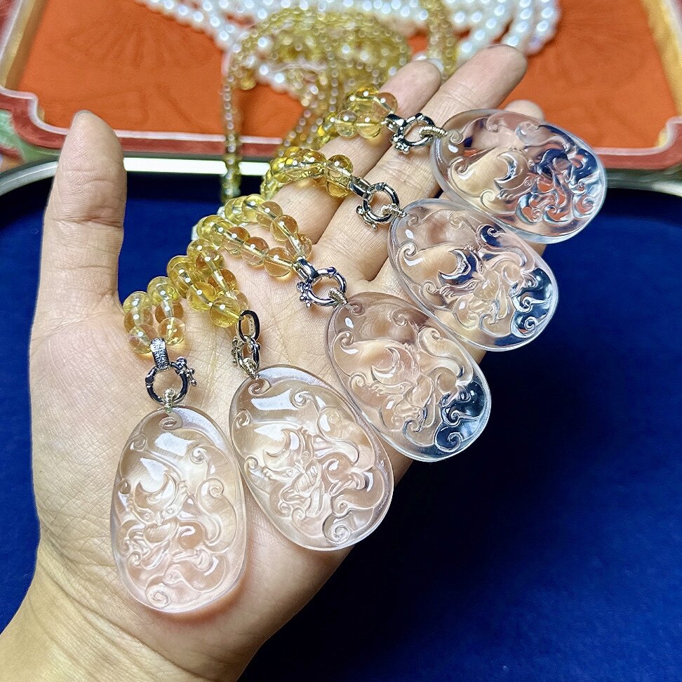 天然黄水晶锁骨链白水晶九尾狐