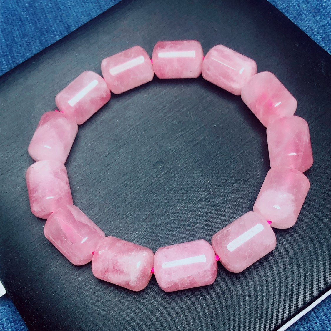 Q130天然粉晶素圈手链单圈桶珠手串女款小众清新马粉女款水晶手串