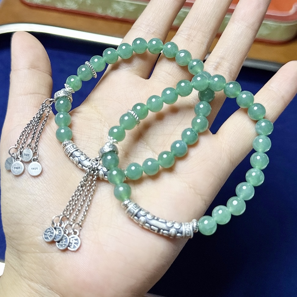 工厂价 天然A货翡翠蓝水手链冰透翡翠DIYs925银平安喜乐流行手链