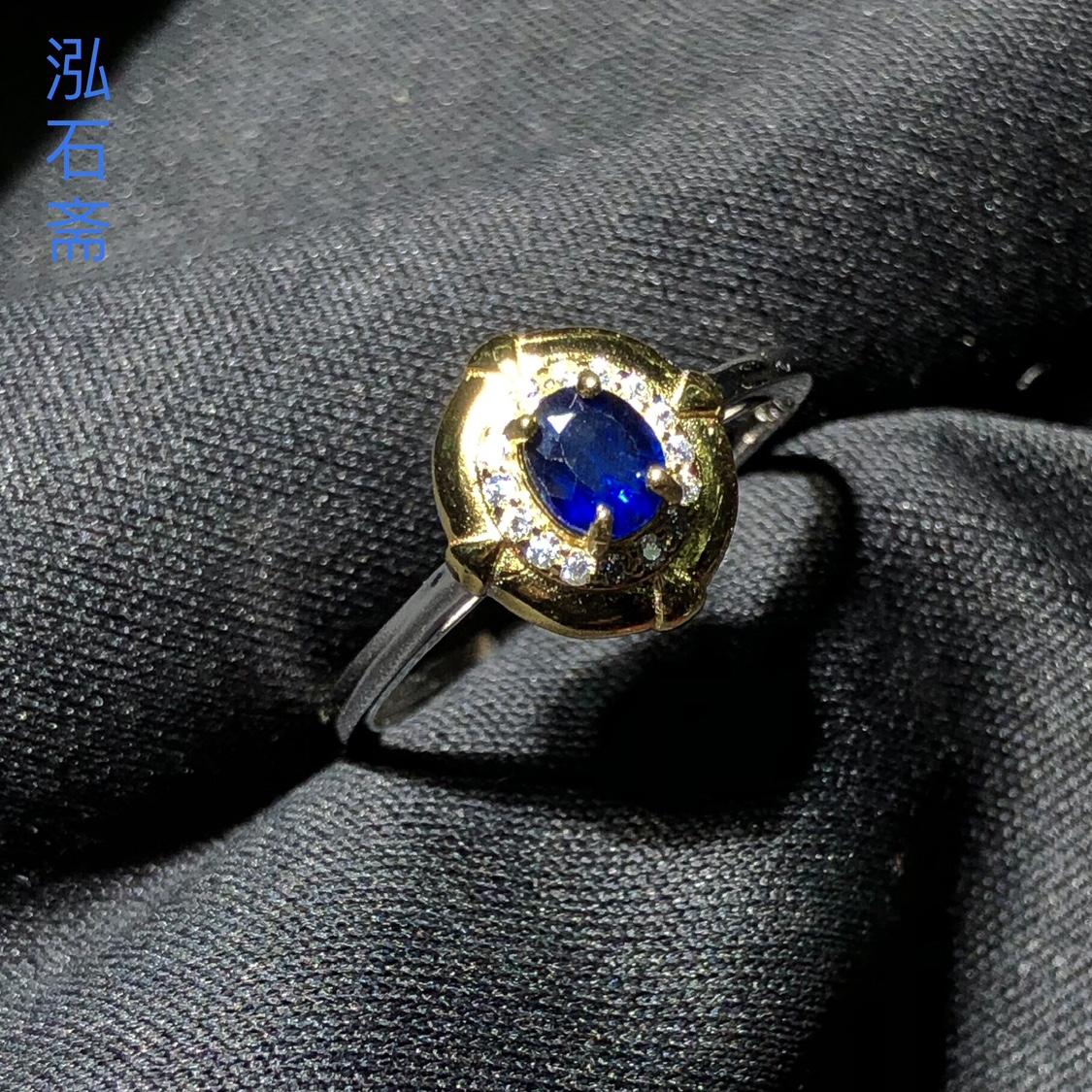 15A728 天然蓝宝石戒指活口s925银宝石蓝10mm彩色宝石首饰礼物女