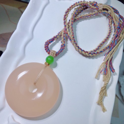 AA0056天然藕粉色汉白玉平安扣吊坠48mm阿富汗玉面包扣挂件毛衣链
